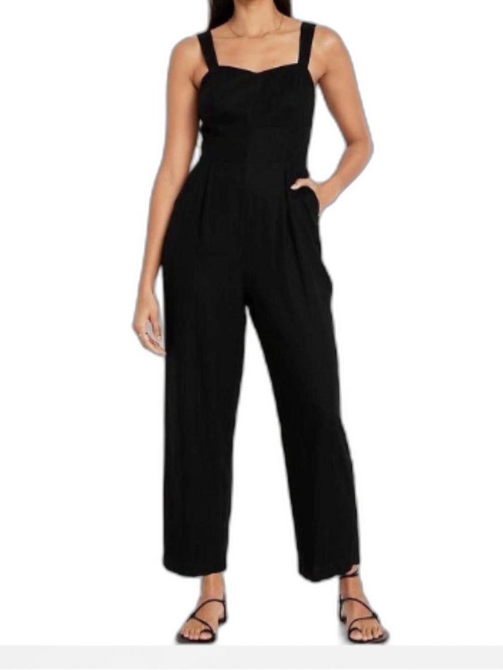 Old Navy Women Black Wide-Leg Jumpsuit Palazzo Linen Sleeveless Square Neck S